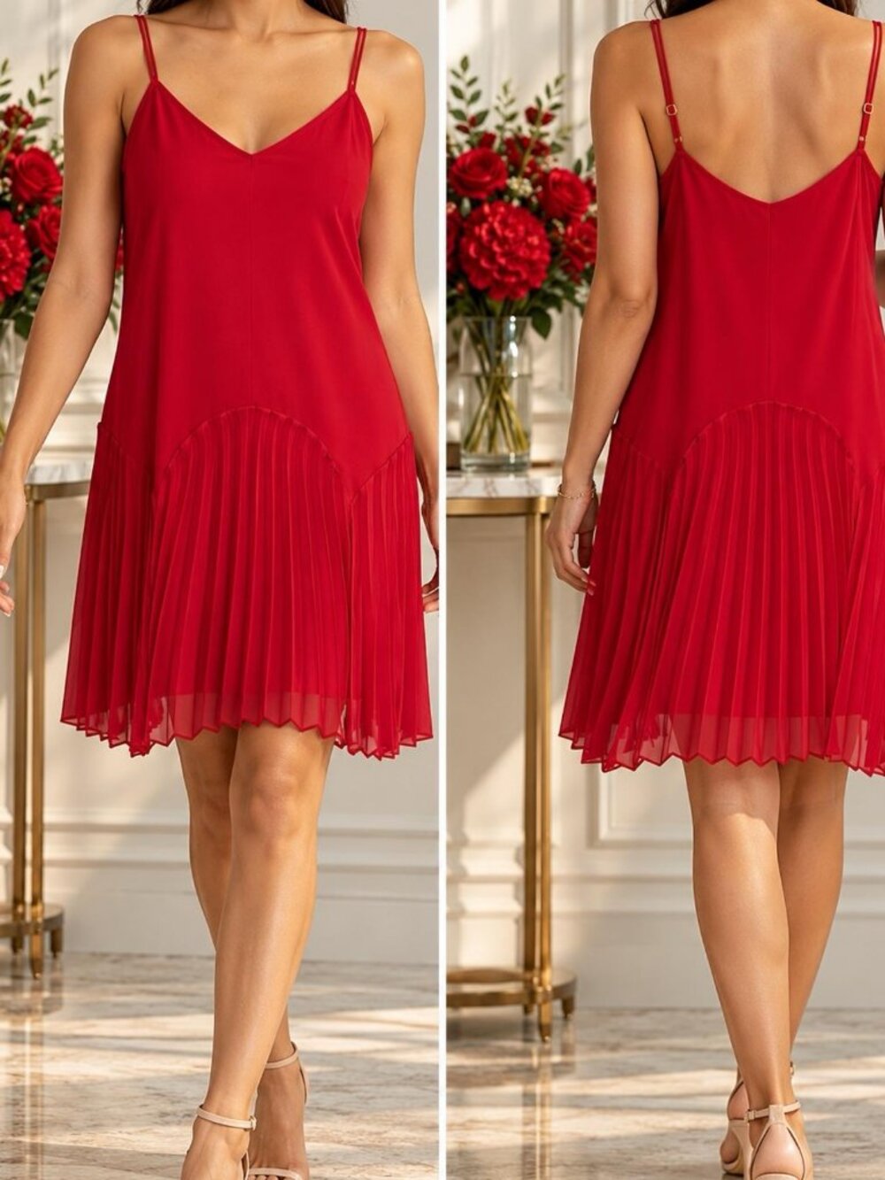 BCBGeneration Red Pleated Hem Slip Cocktail Mini Dress Small New